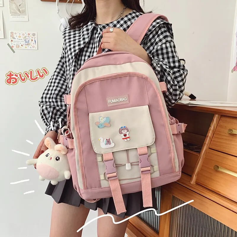 Christmas Gift New Large Capacity School Female Bag Cute Woman Backpack Nylon Badge Lady Kawaii Backpacks Fashion Book Girl Bags Student