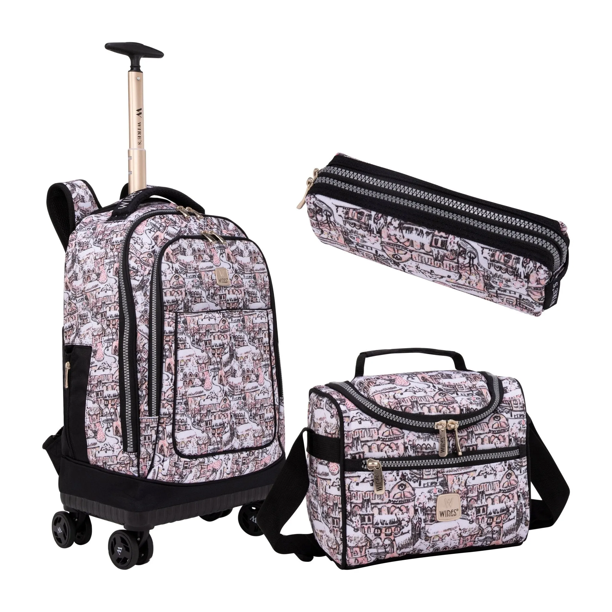 City 8-Wheels School Backpack Trolley Set (Lunch bag & Pencil Case)