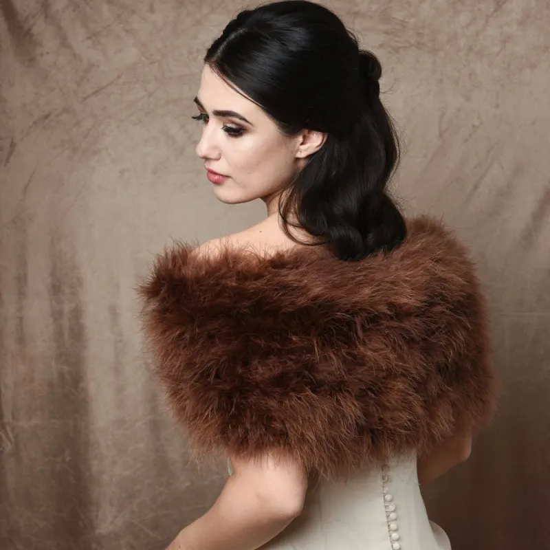 Cocoa Chocolate Brown Marabou Feather Shrug