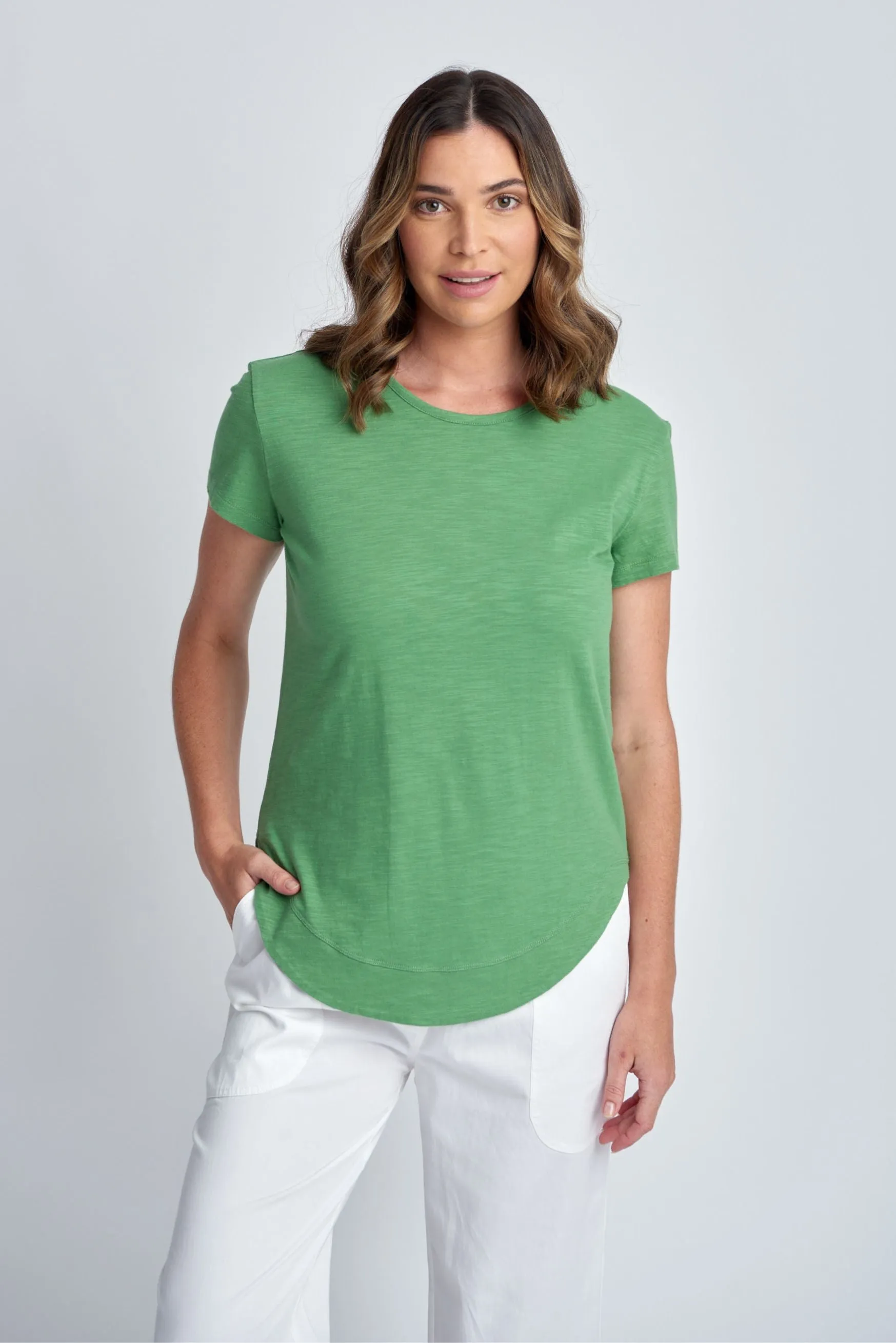 Cotton Shaped Hem Tee Palm Green