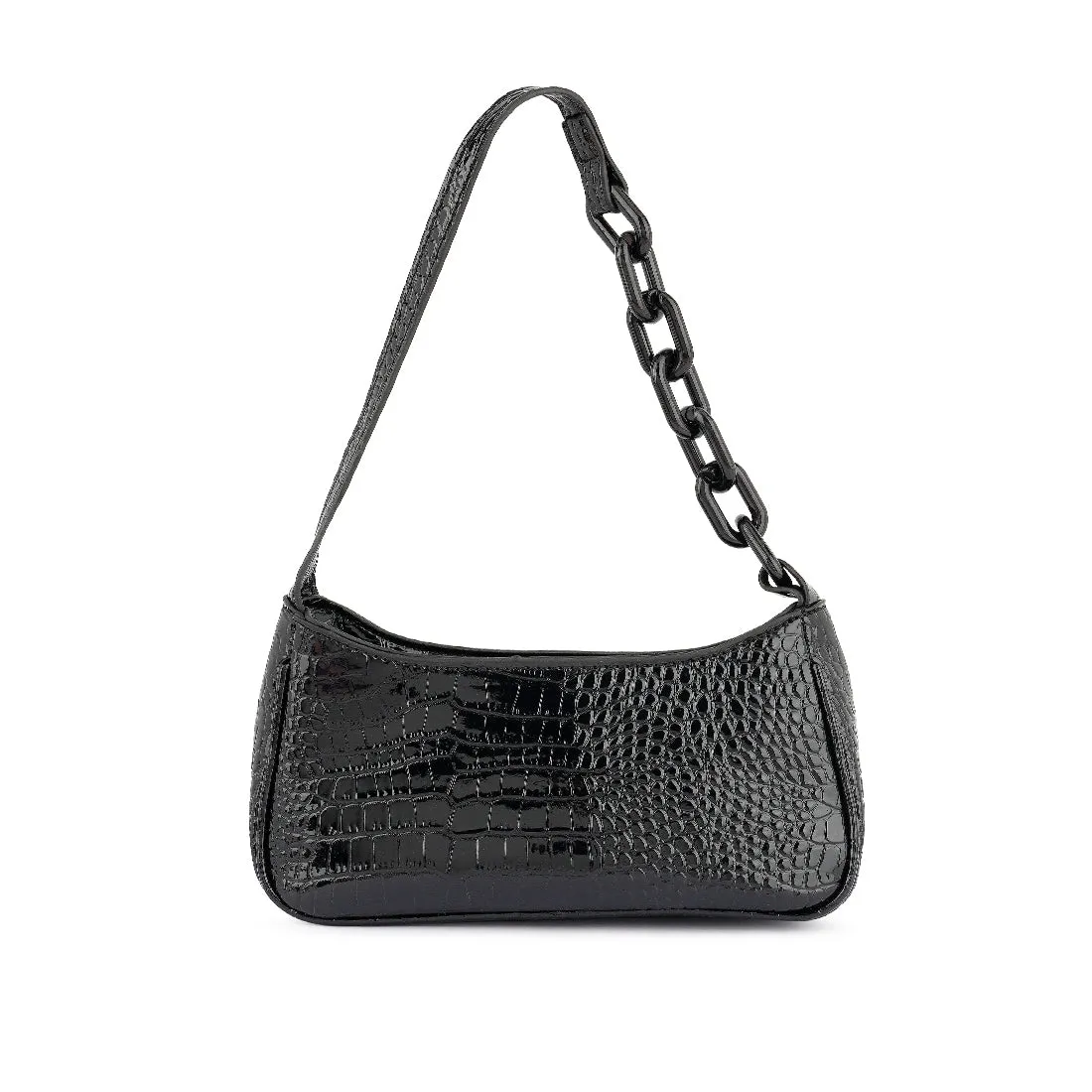 Croc Patterned Baguette in Black