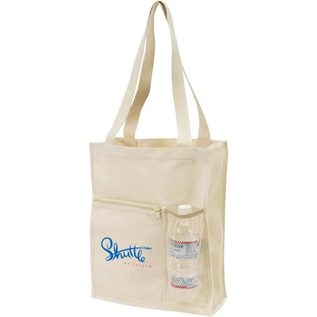 Custom Canvas Mesh Tote Bag with Bottle Holder