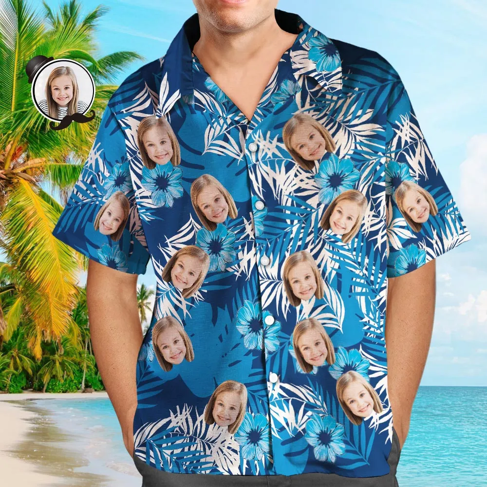 Custom Photo Hawaiian Shirt Parent-child Wears Personalised Face Hawaiian Shirt Gift for Family