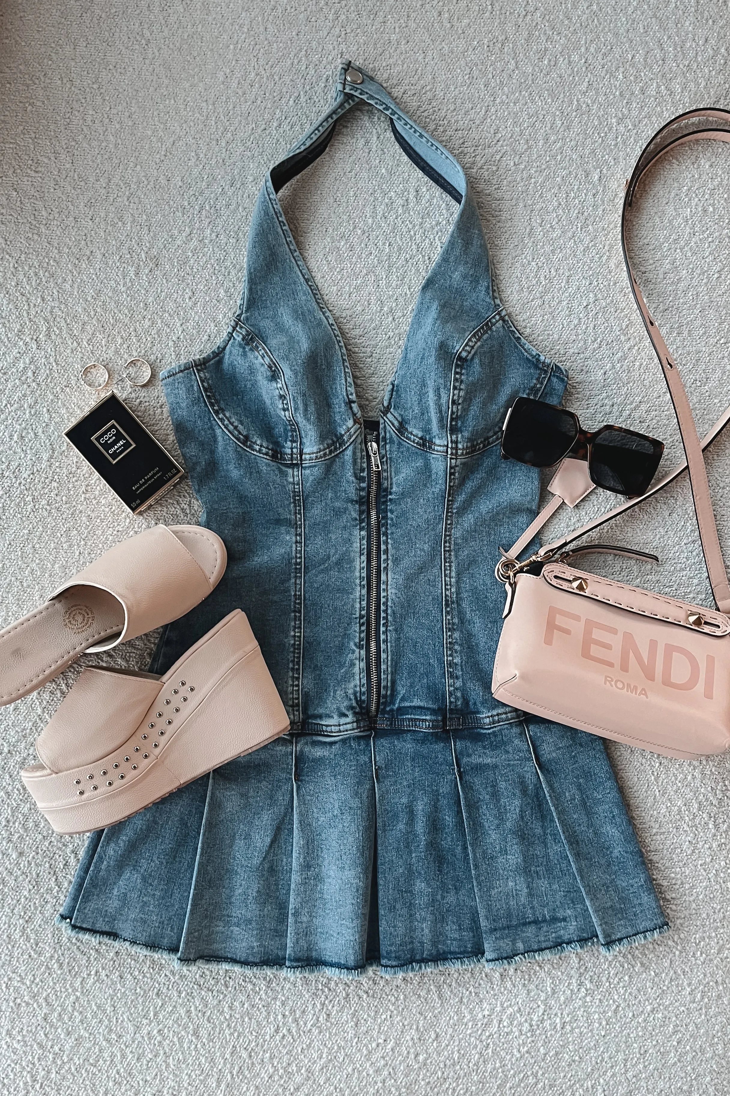 DEAL Denim Is Your Color Halter Zip Up Denim Dress