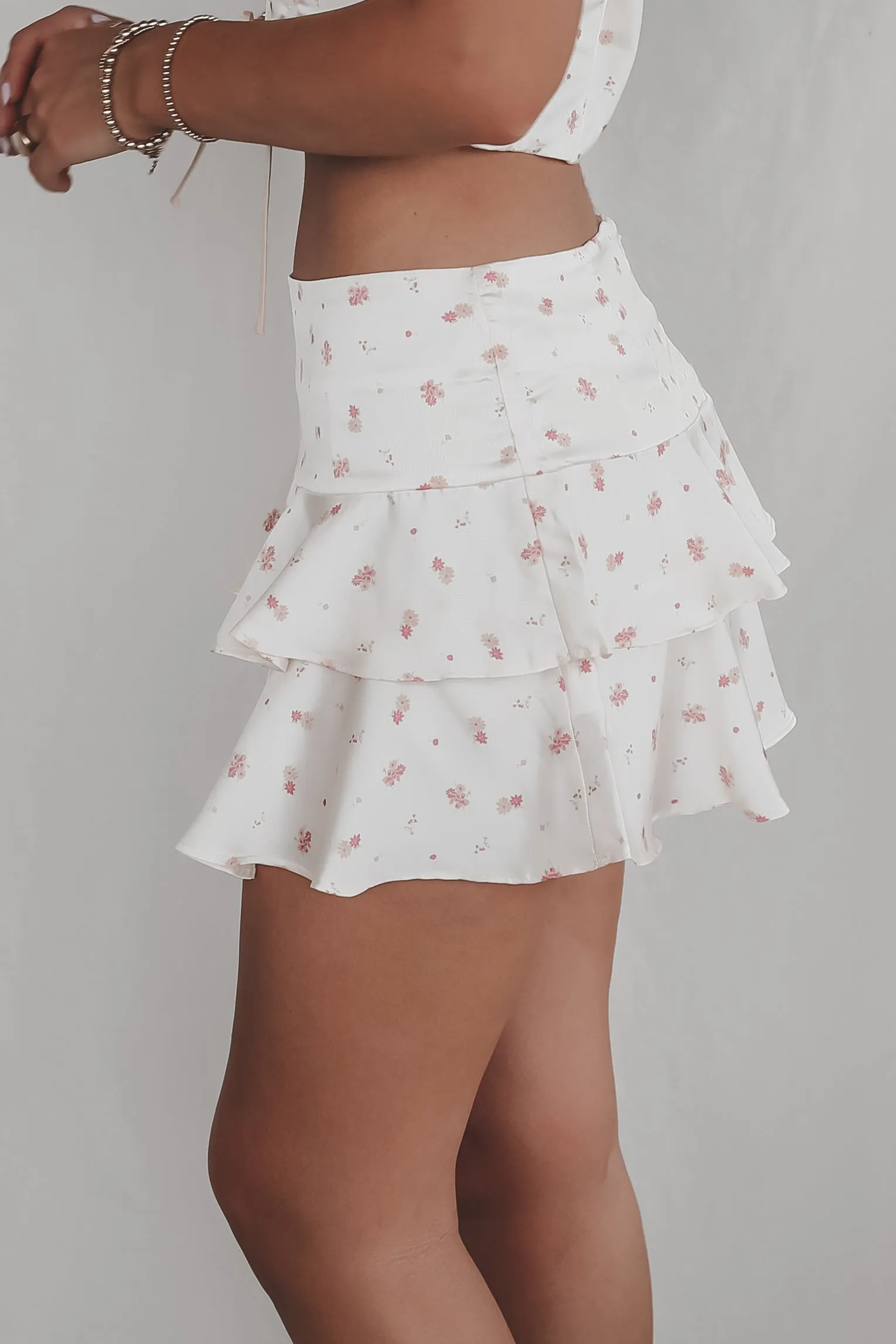 DEAL Fresh Flowers Ruffled Satin Mini Skirt