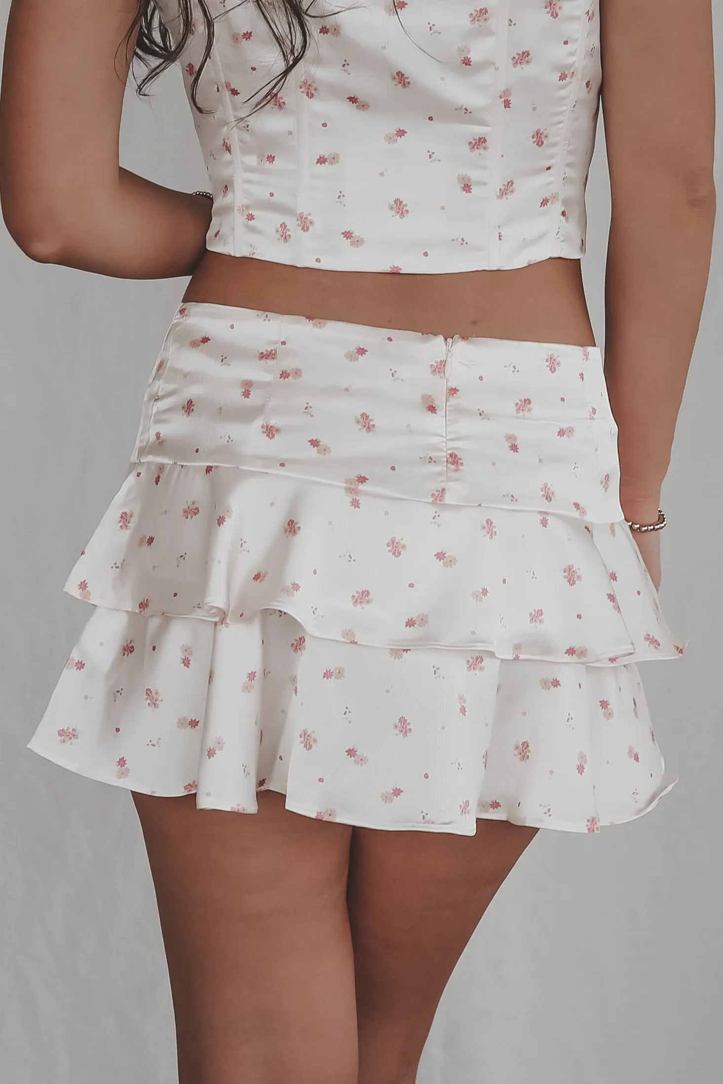 DEAL Fresh Flowers Ruffled Satin Mini Skirt