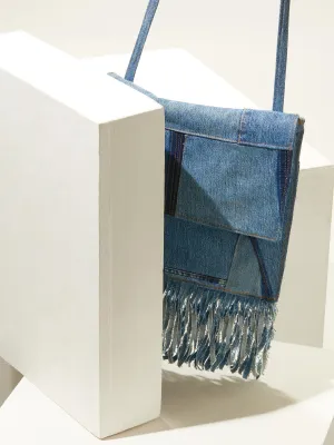 DENIM MESSENGER BAG WITH FLAP