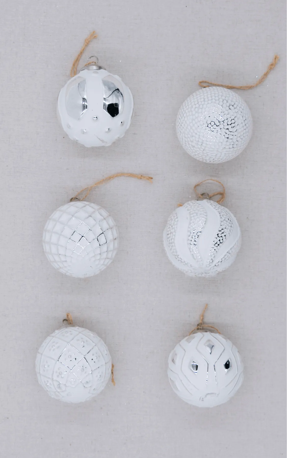 Distressed White Glass Ornament Set (6 Pack)