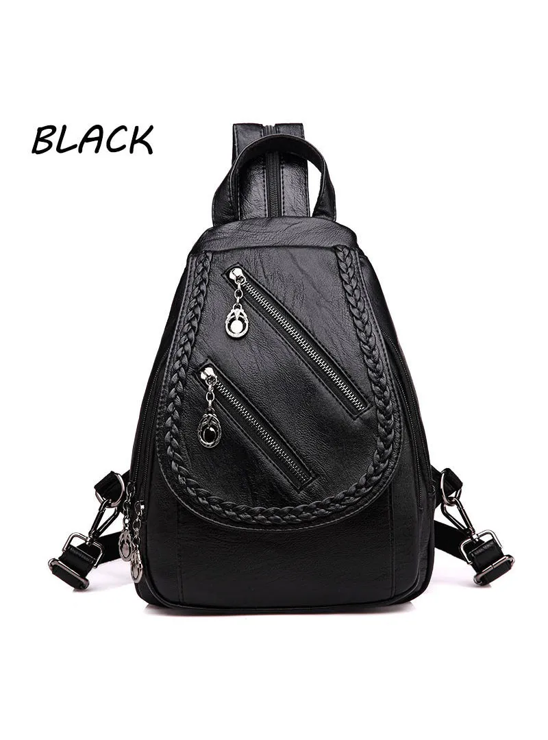 Double Zipper Leisure Women Backpack PU Leather Backpacks