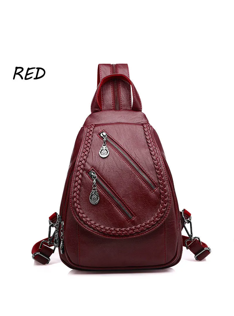 Double Zipper Leisure Women Backpack PU Leather Backpacks