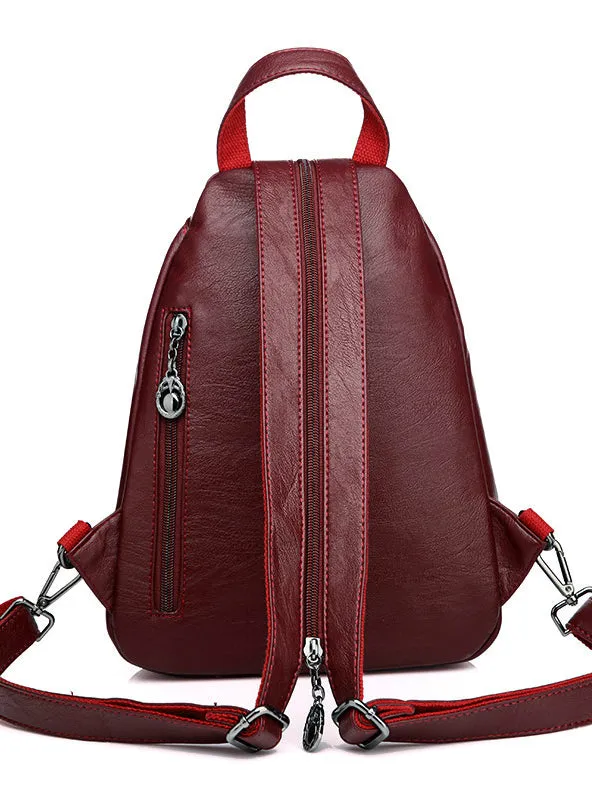 Double Zipper Leisure Women Backpack PU Leather Backpacks