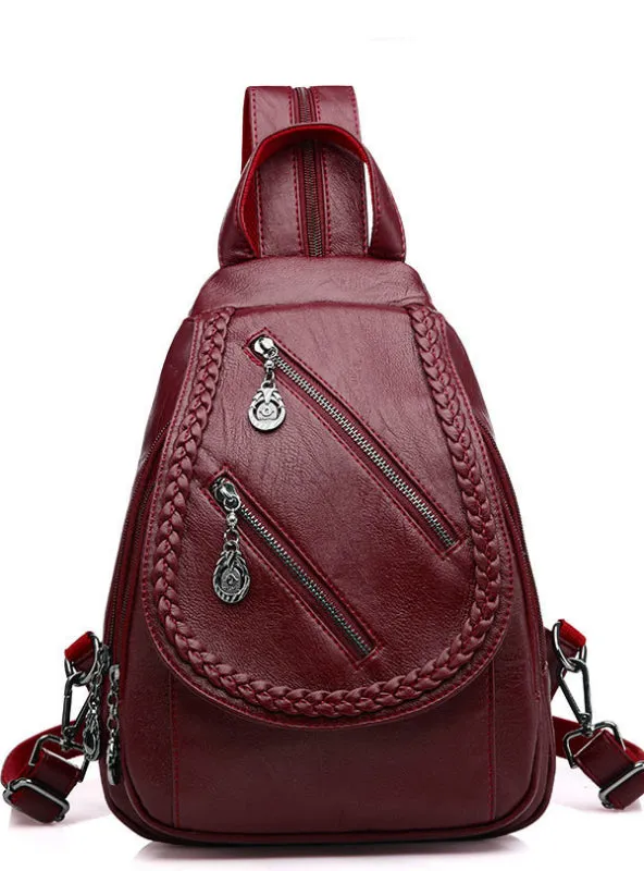 Double Zipper Leisure Women Backpack PU Leather Backpacks