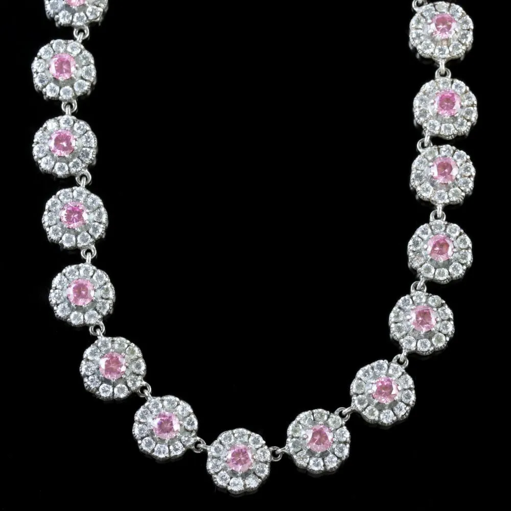 Edwardian Style CZ Riviere Necklace Sterling Silver