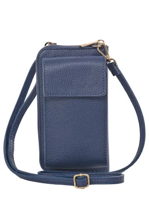 Emily Phone Purse - Navy Blue, Pebbled