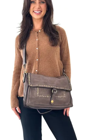 Emily Studded Shoulder Bag in Mushroom