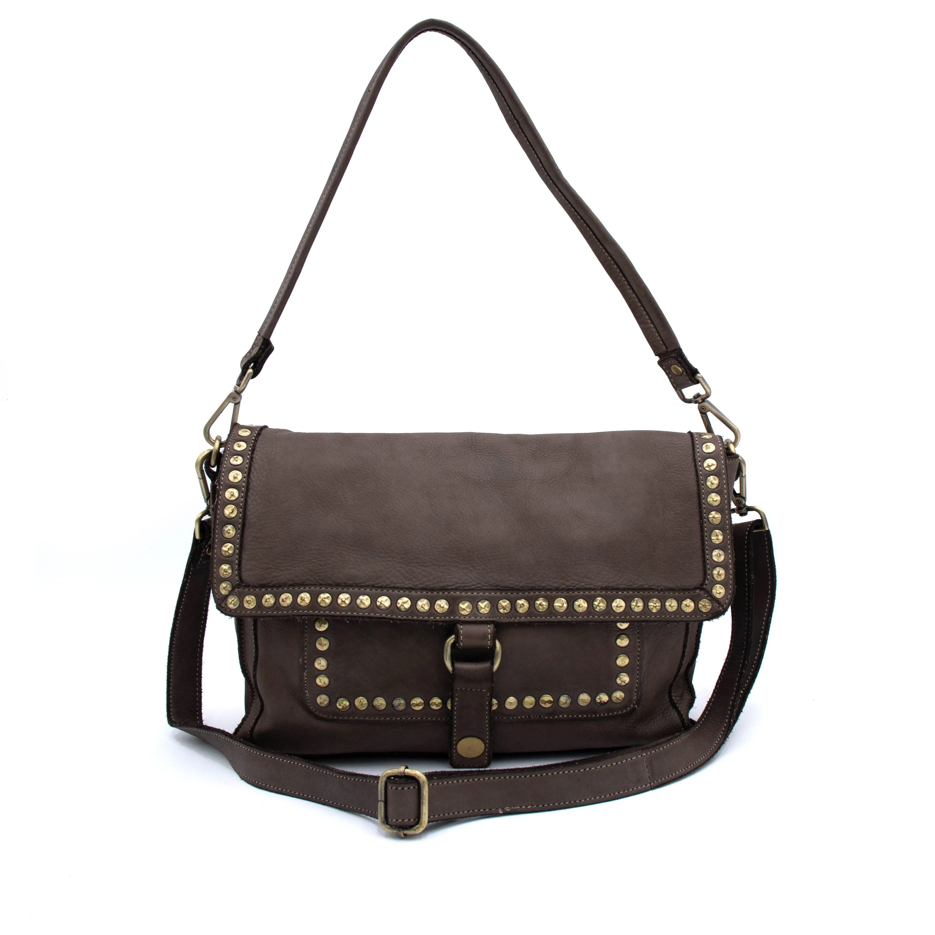 Emily Studded Shoulder Bag in Mushroom