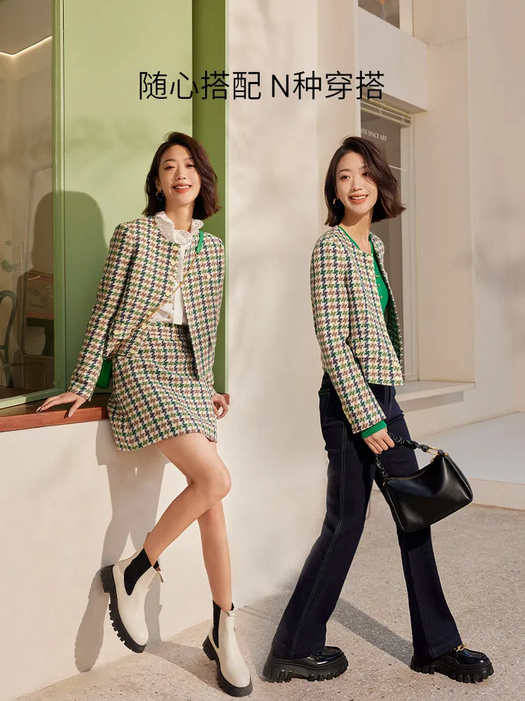 EP YAYING Houndstooth Pattern Tailored Blazer