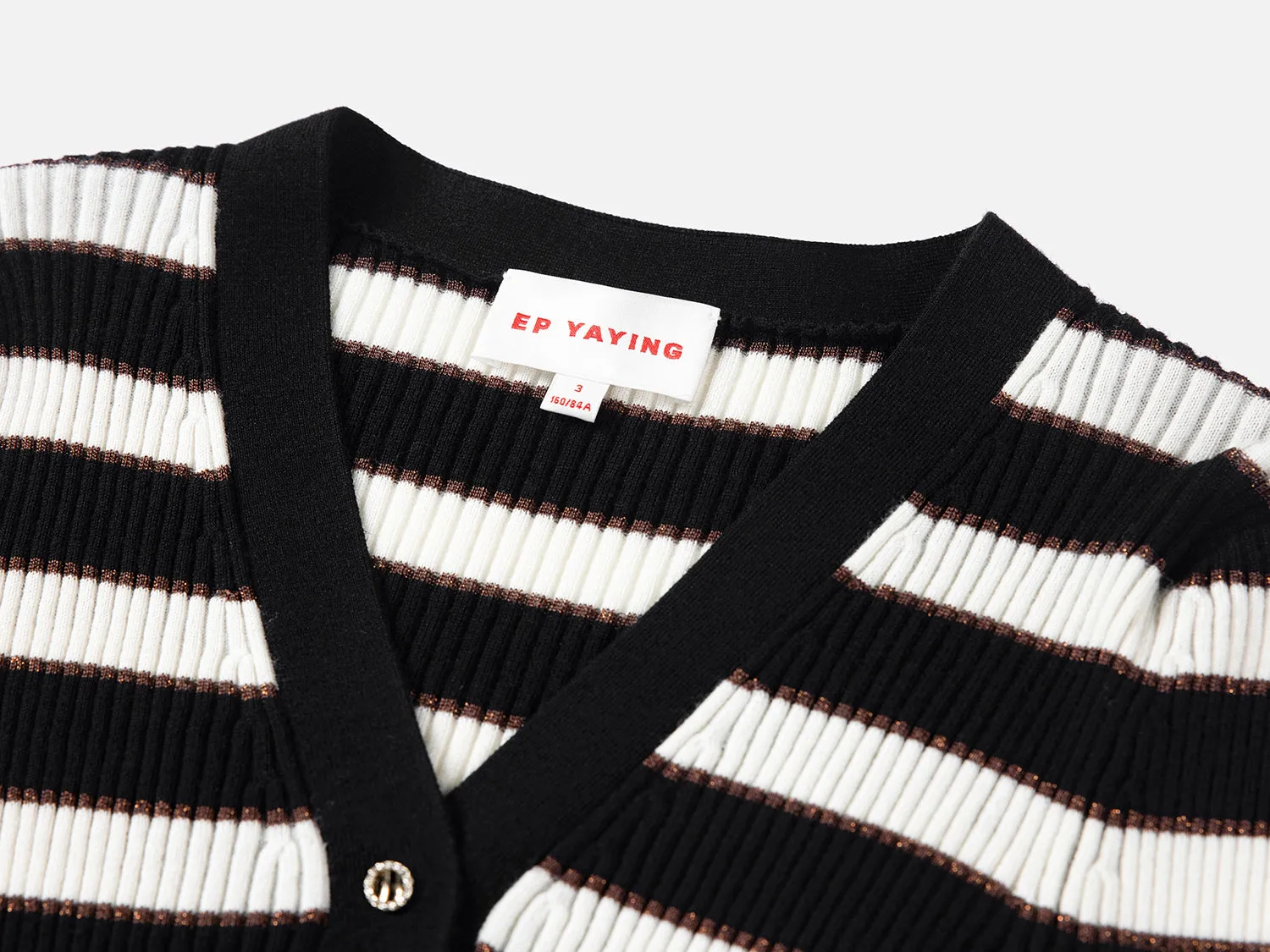 EP YAYING Slim-cut Striped Knit Top