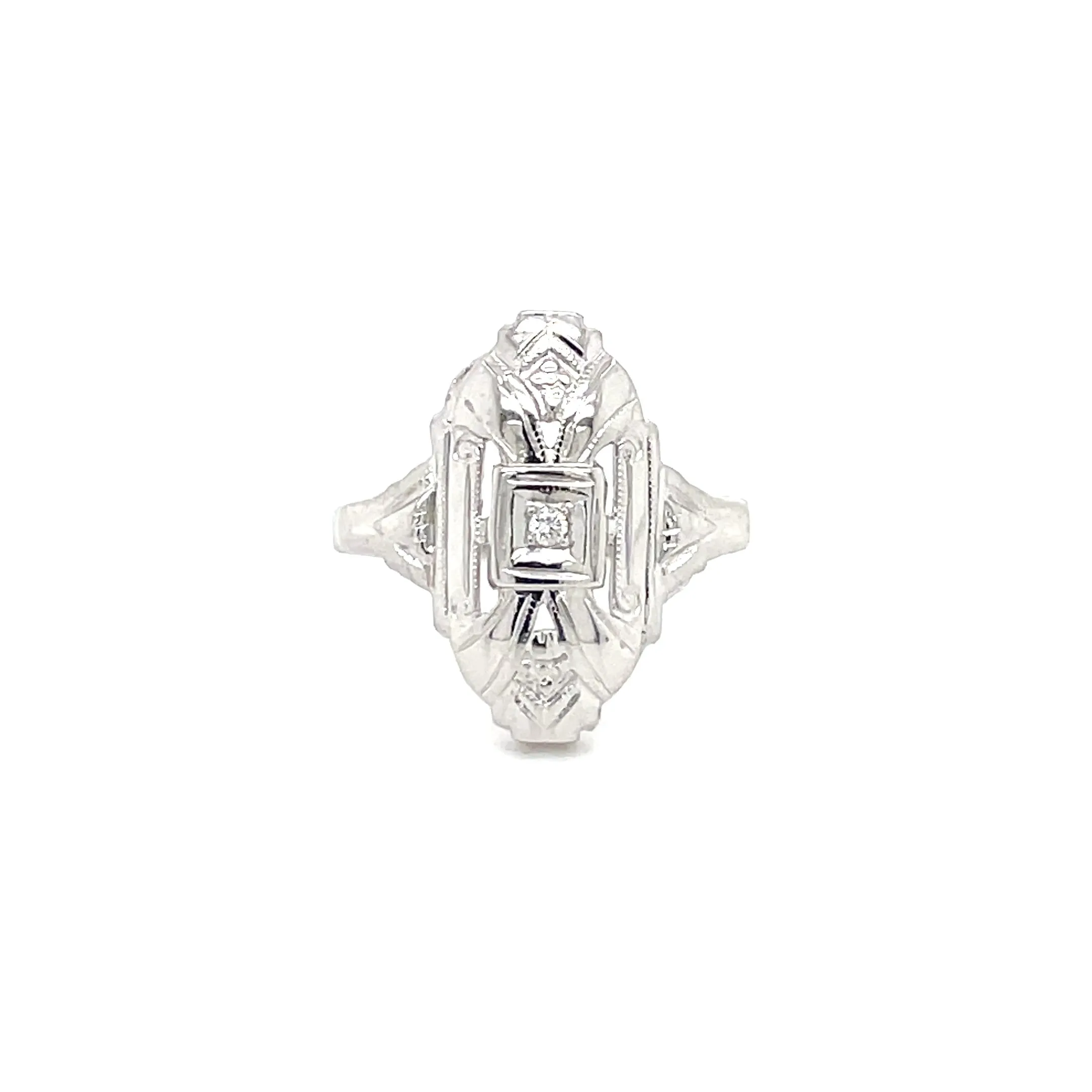 Estate 14k White Gold Diamond Accent Ring: Art-Deco Elegance