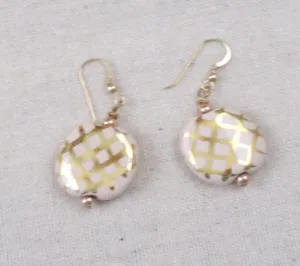 Fair Trade Kazuri Bead Earrings Cream & Gold