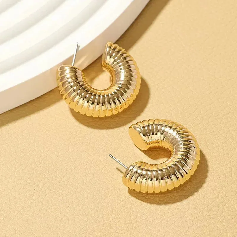 Fashion Korean Metal Elegant Hoop Earring Woman 2022 New Vintage Geometric Statement Earrings Jewelry Brincos Gift