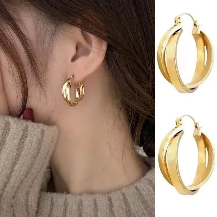 Fashion Korean Metal Elegant Hoop Earring Woman 2022 New Vintage Geometric Statement Earrings Jewelry Brincos Gift