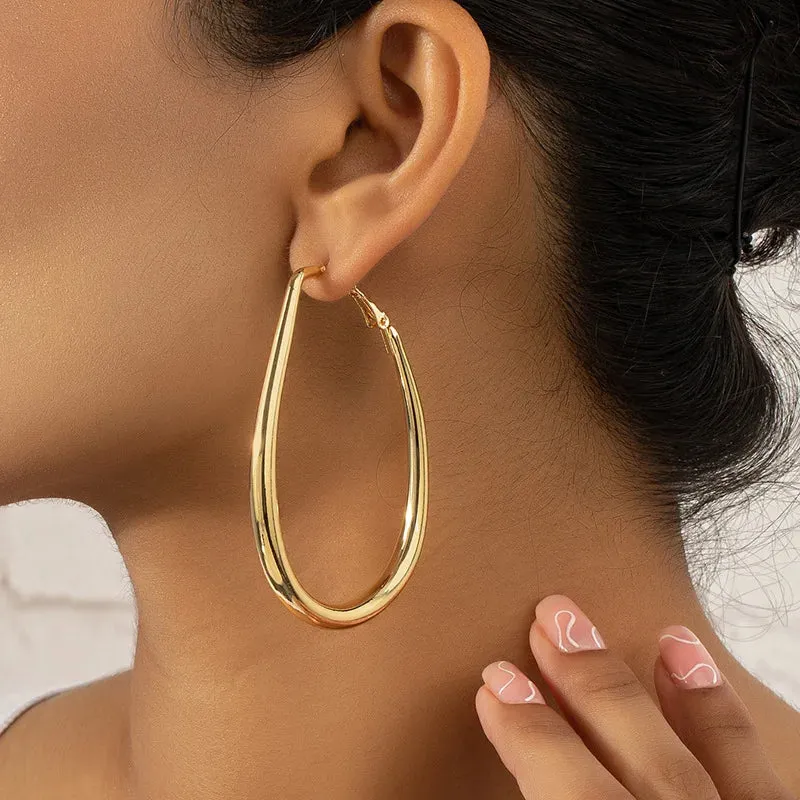 Fashion Korean Metal Elegant Hoop Earring Woman 2022 New Vintage Geometric Statement Earrings Jewelry Brincos Gift