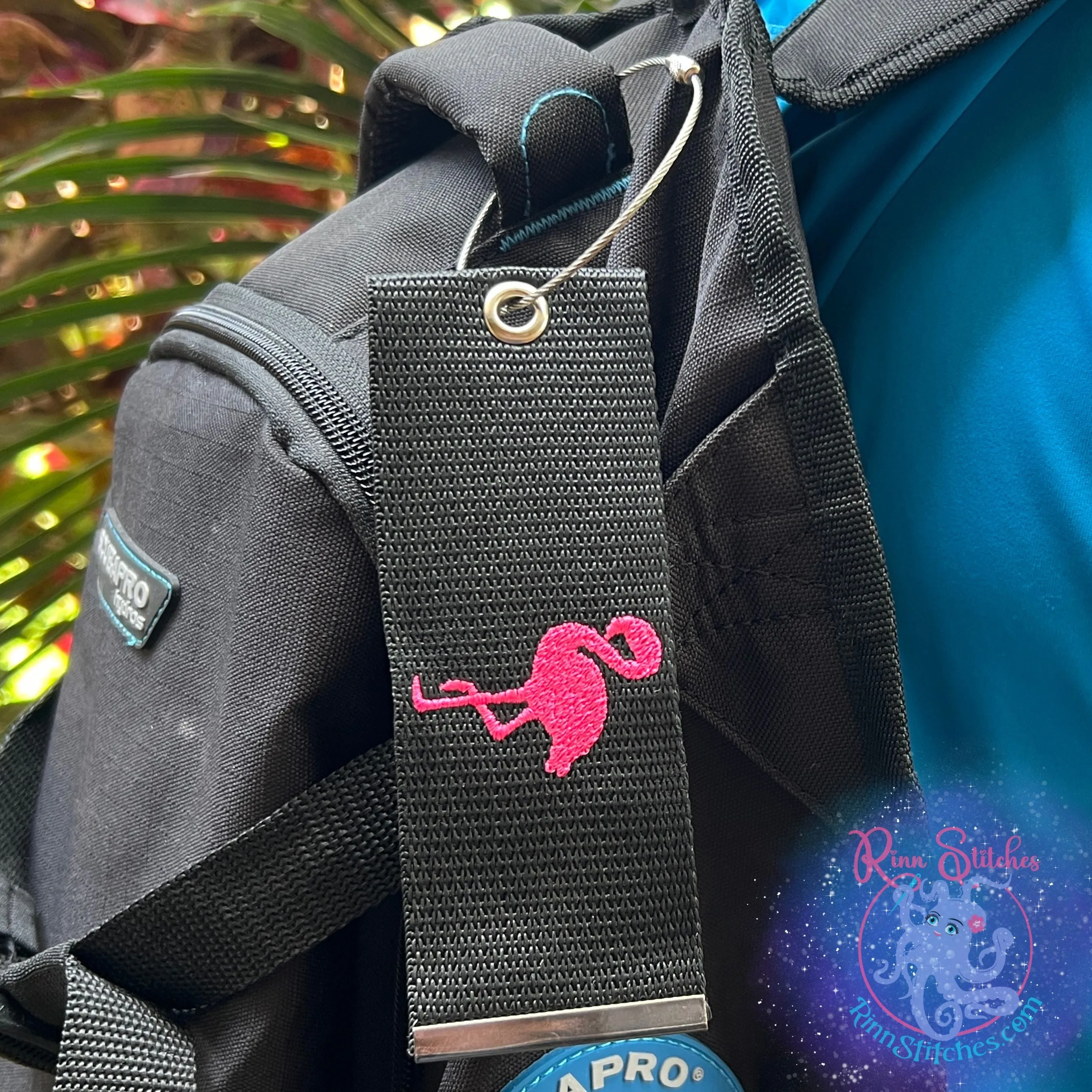 Flamingo Luggage Tag, Personalized Embroidered Bag Tag