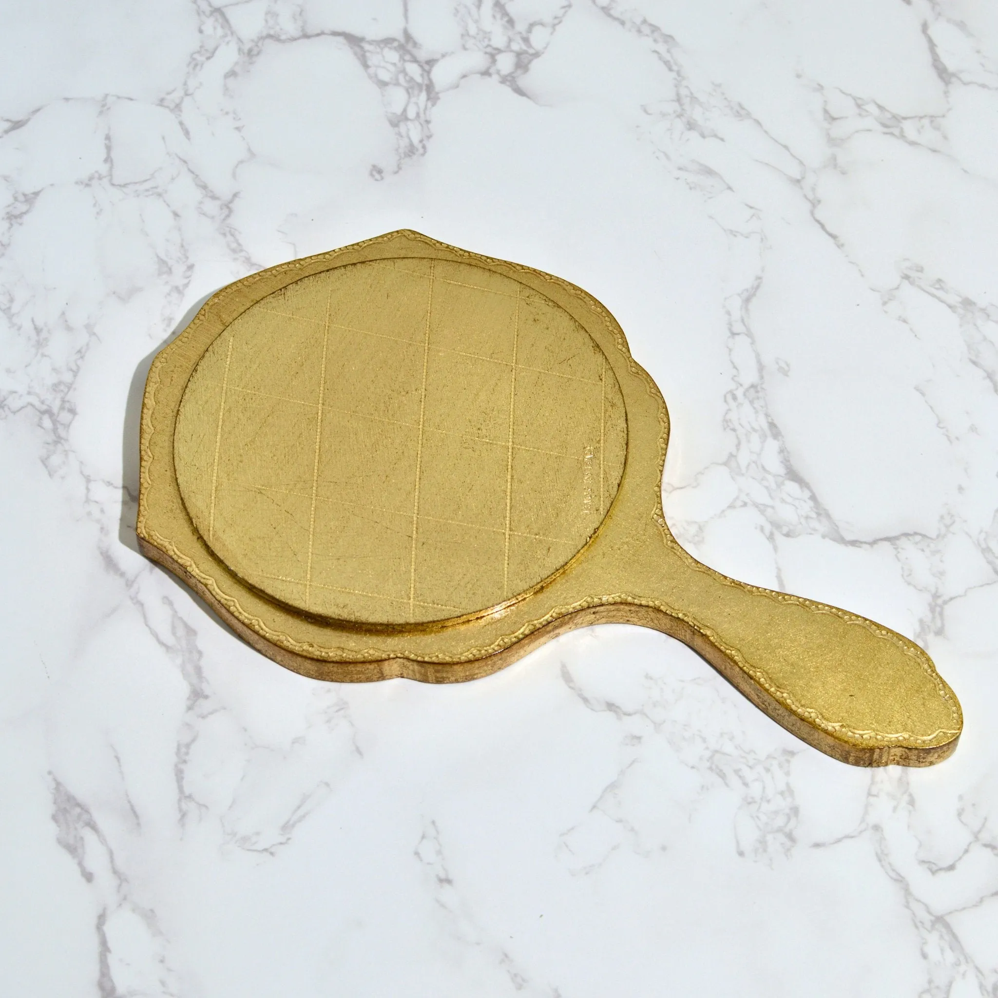 Florentine Wood Round Hand Mirror, Made in Italy