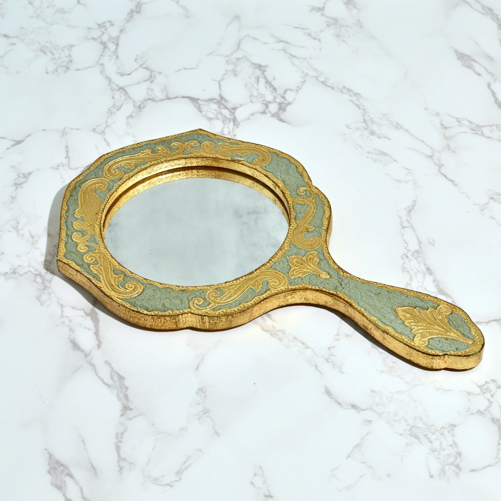 Florentine Wood Round Hand Mirror, Made in Italy