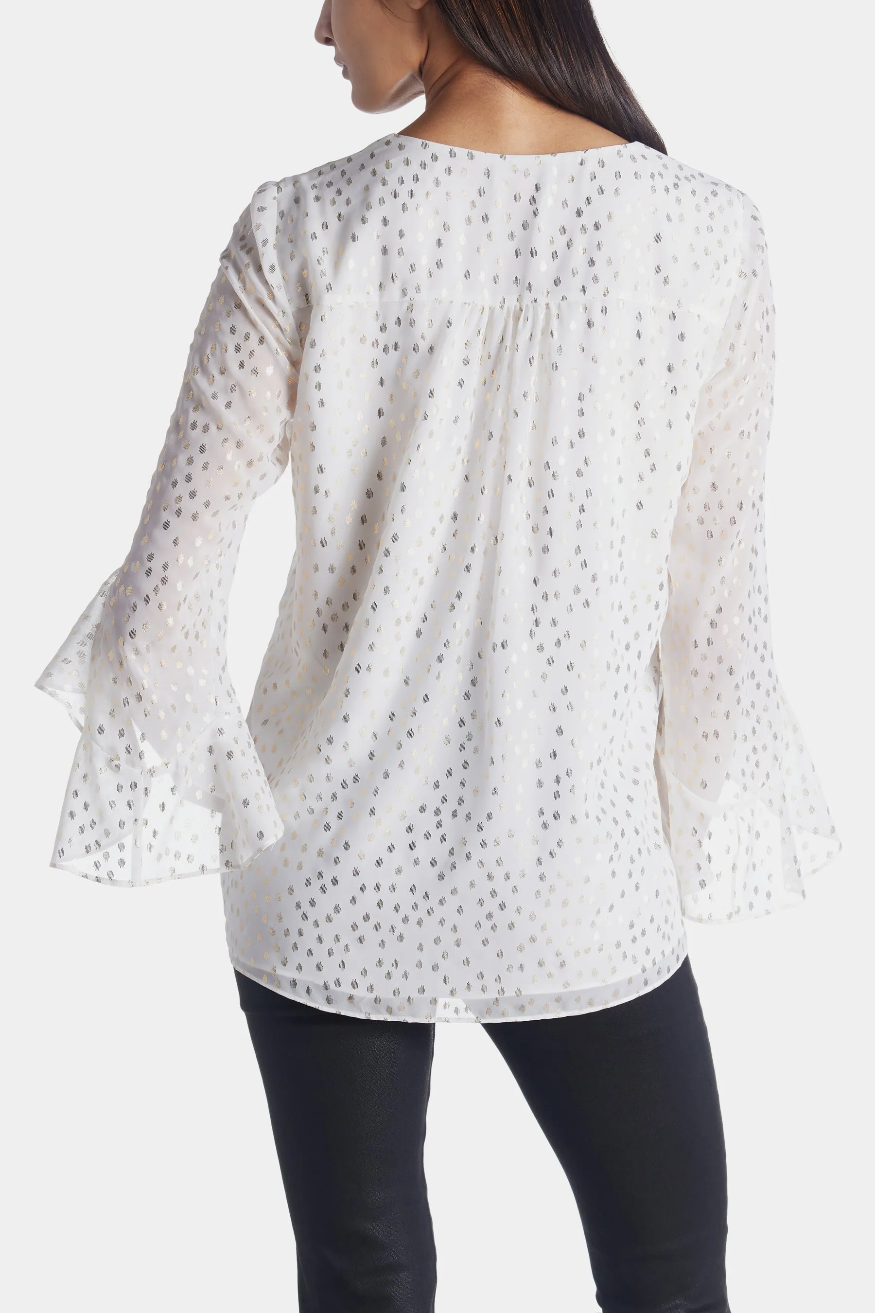 Flutter Sleeve V-Neck Dash Dot Tunic