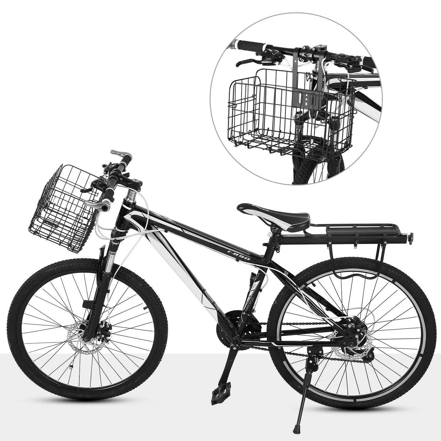 Folding Bike Basket Detchable Steel Wire Bike Handlebar Front Basket Bicycle Rear Rack Hanging Basket Cycling Cargo Carrier