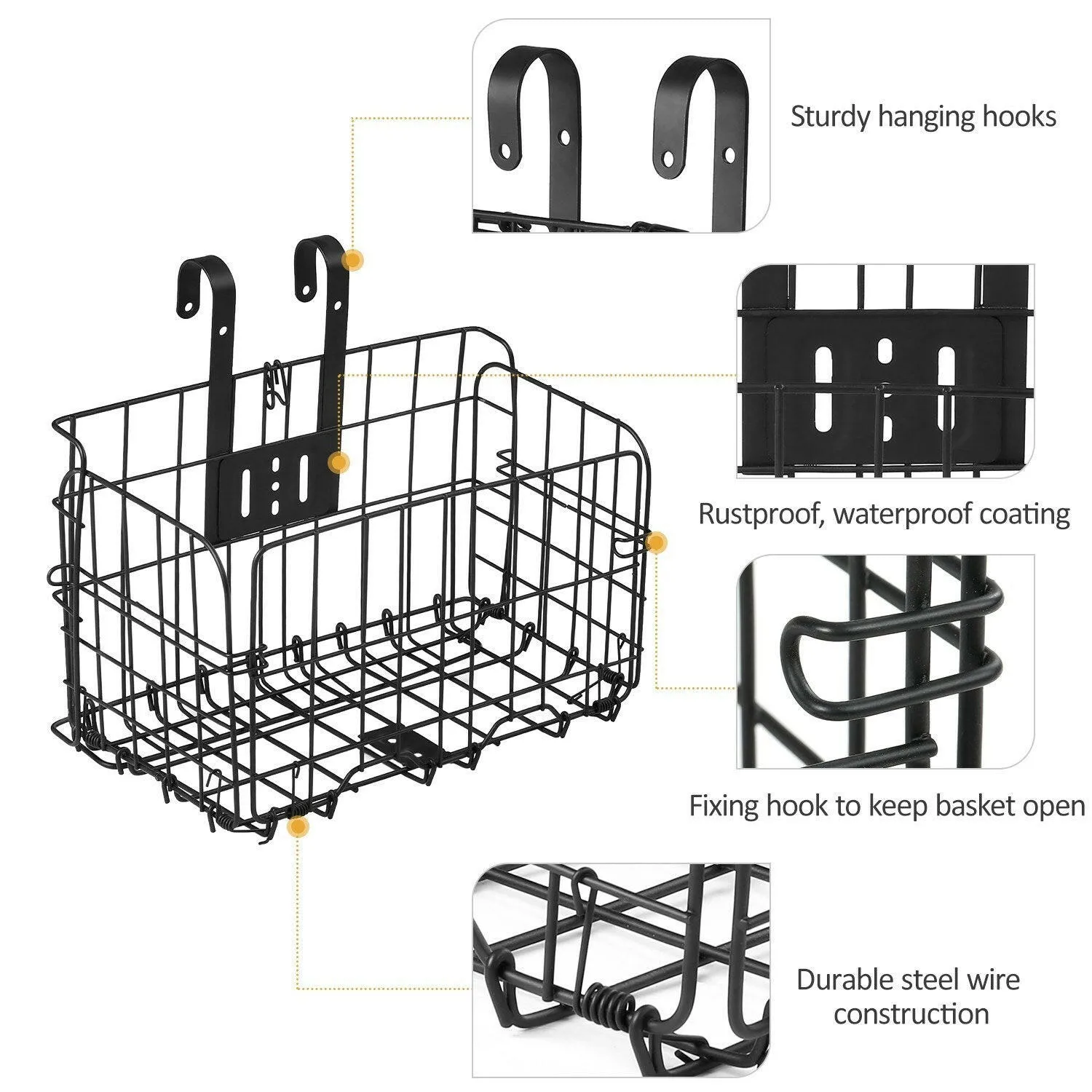 Folding Bike Basket Detchable Steel Wire Bike Handlebar Front Basket Bicycle Rear Rack Hanging Basket Cycling Cargo Carrier