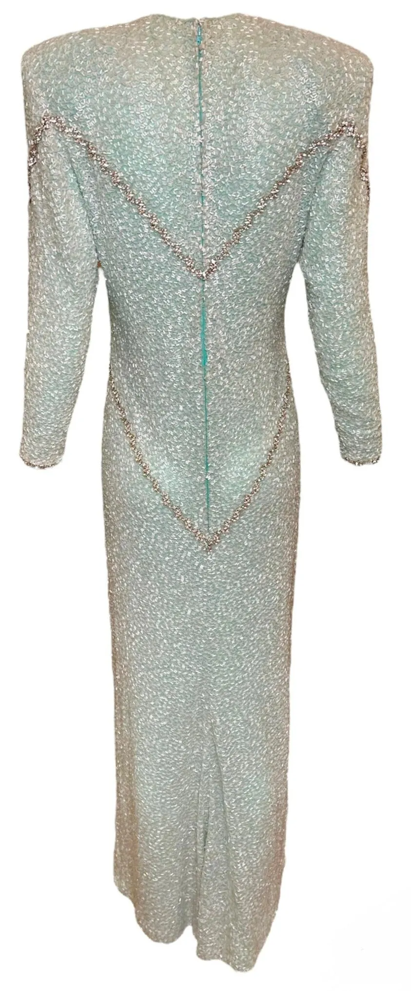 Galanos 80s Heavily Embellished Seafoam Green Gown