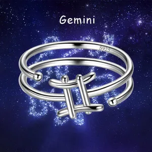 Gemini Rings Zodiac Sign Jewelry Women Girls Birthday Gifts 925 Sterling Silver