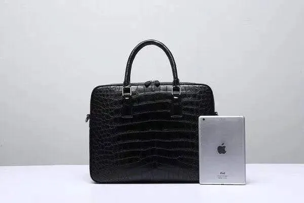 Genuine  Crocodile Leather Zip Around Briefcase Black