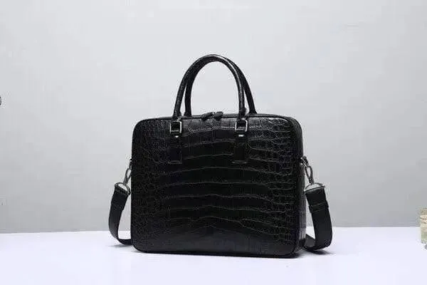 Genuine  Crocodile Leather Zip Around Briefcase Black