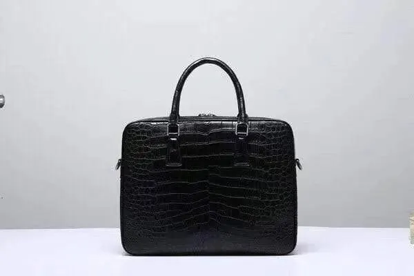 Genuine  Crocodile Leather Zip Around Briefcase Black