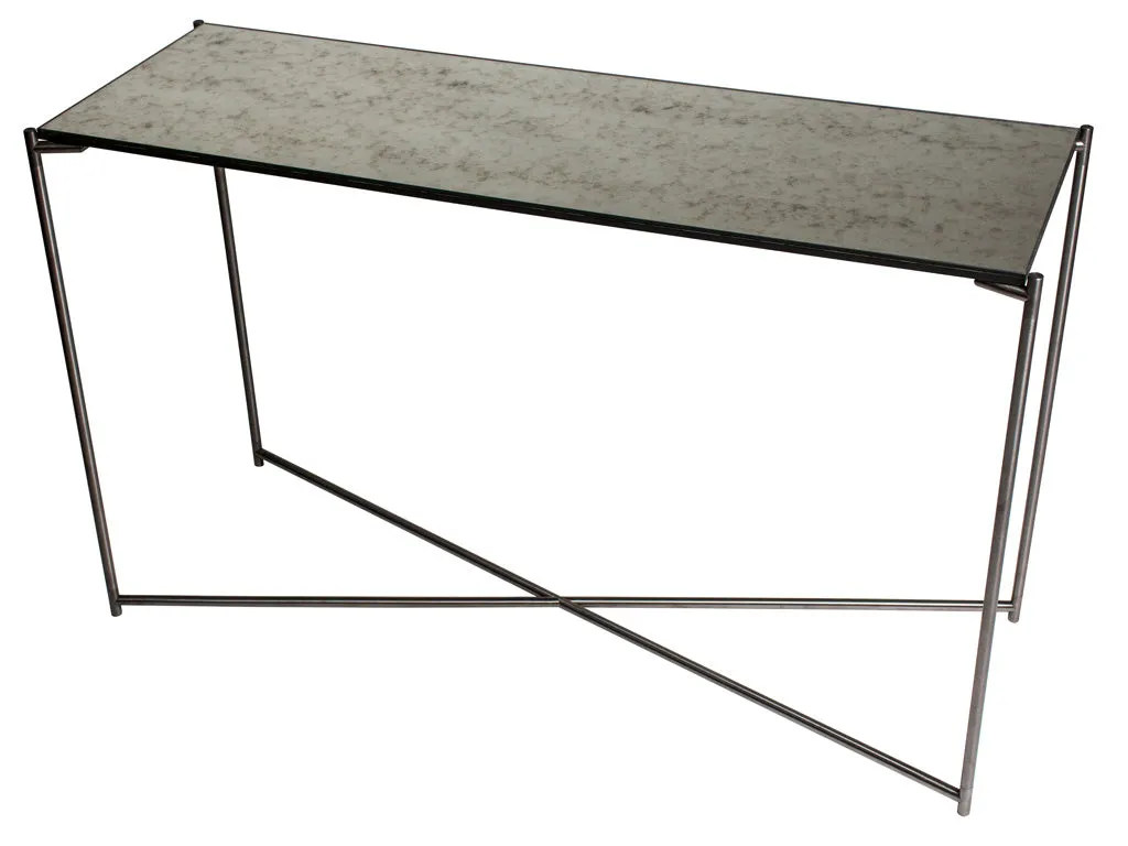 Gillmore Space Iris Large Console Table Antiqued Glass Top