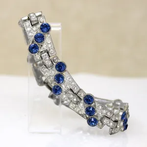 Glamorous Art Deco Blue & White Paste Costume Bracelet