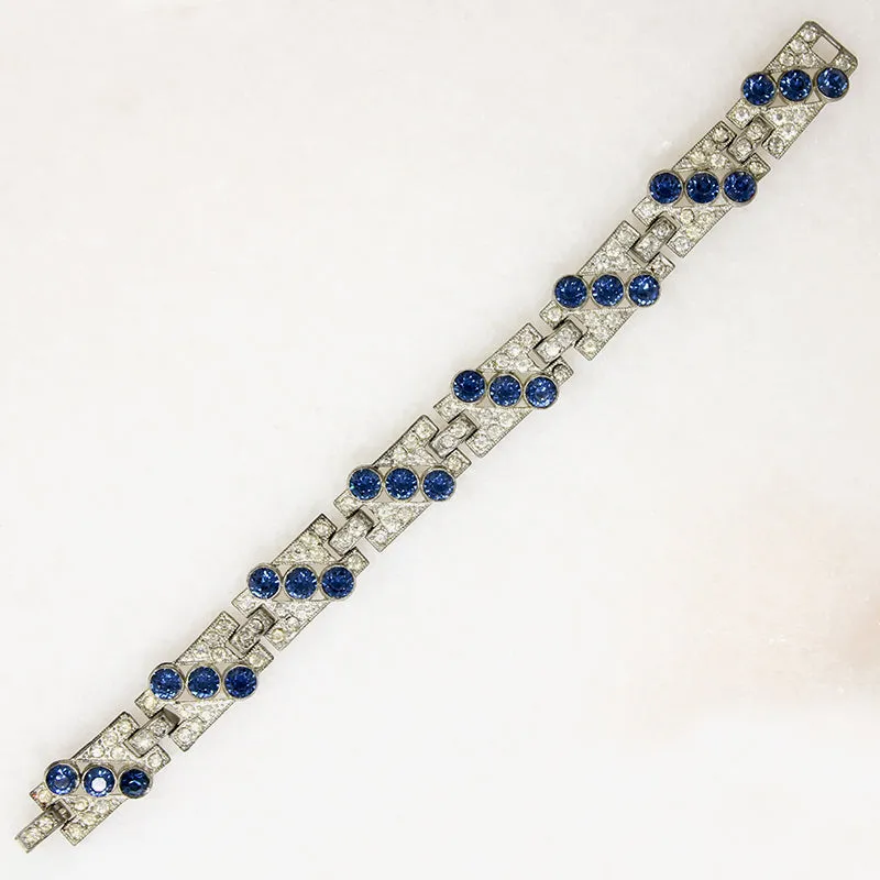 Glamorous Art Deco Blue & White Paste Costume Bracelet