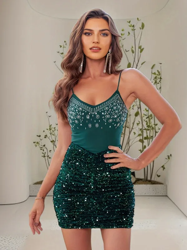 Glamorous Green Sequined Evening Dres