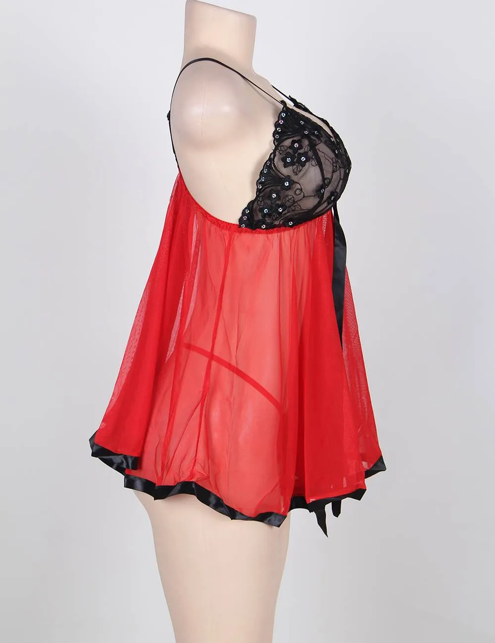 Glamorous Red and Black Rhinestone Lingerie