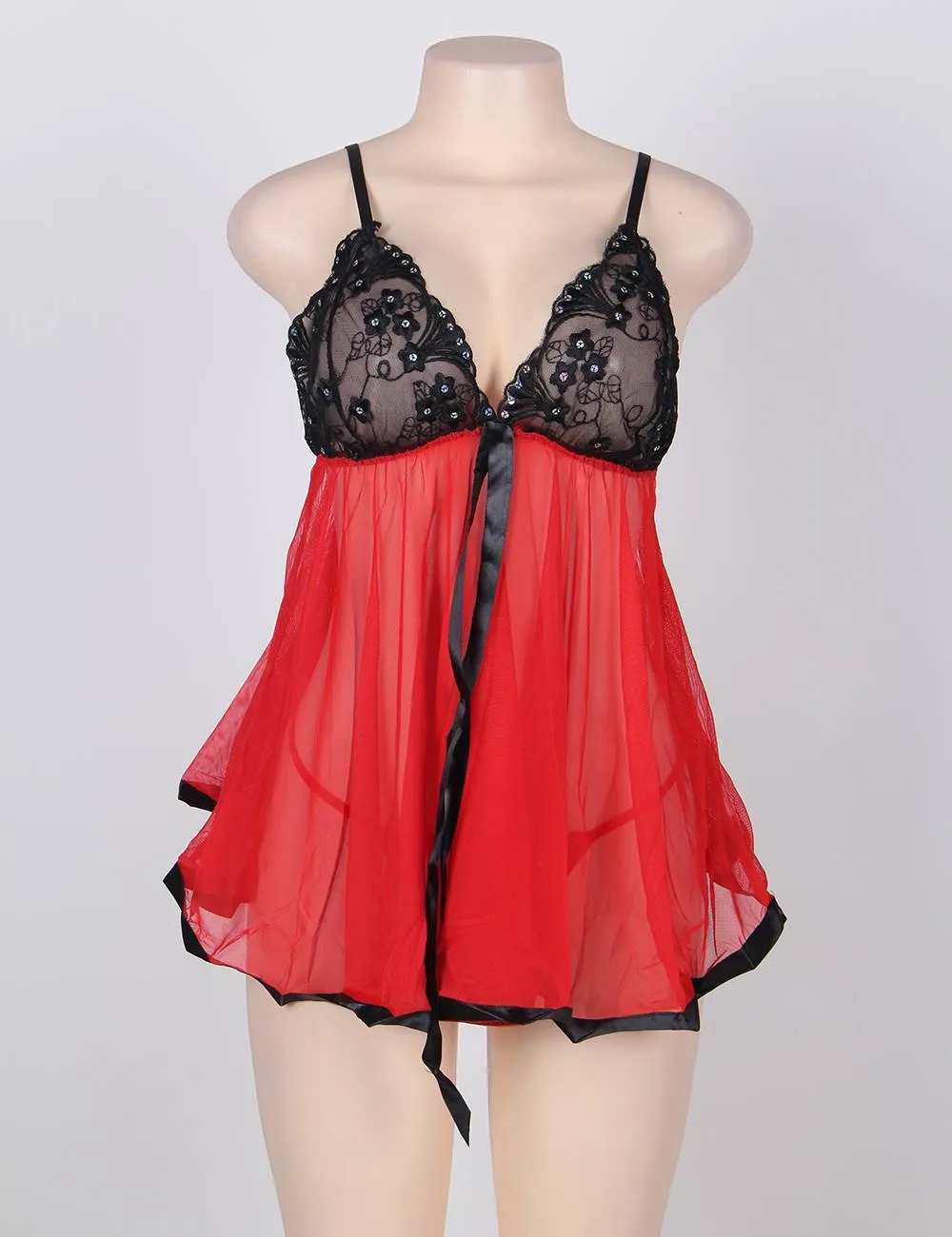 Glamorous Red and Black Rhinestone Lingerie