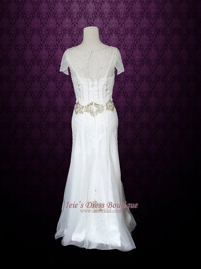 Glamorous Retro 1920’s Style Wedding Dress with Sleeves | Anabel