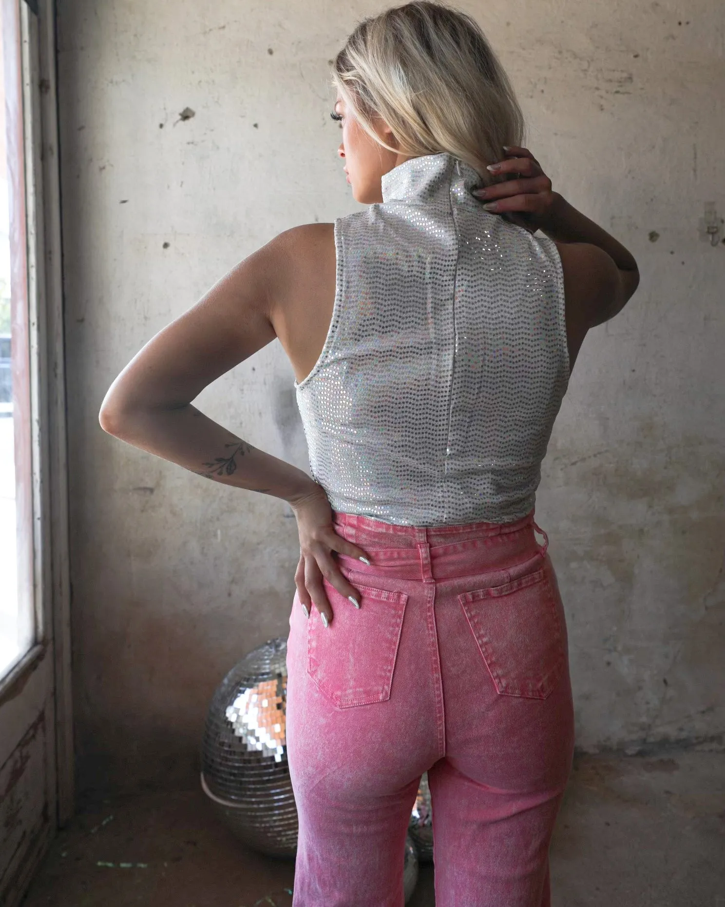 Glamorous White Sequin Bodysuit