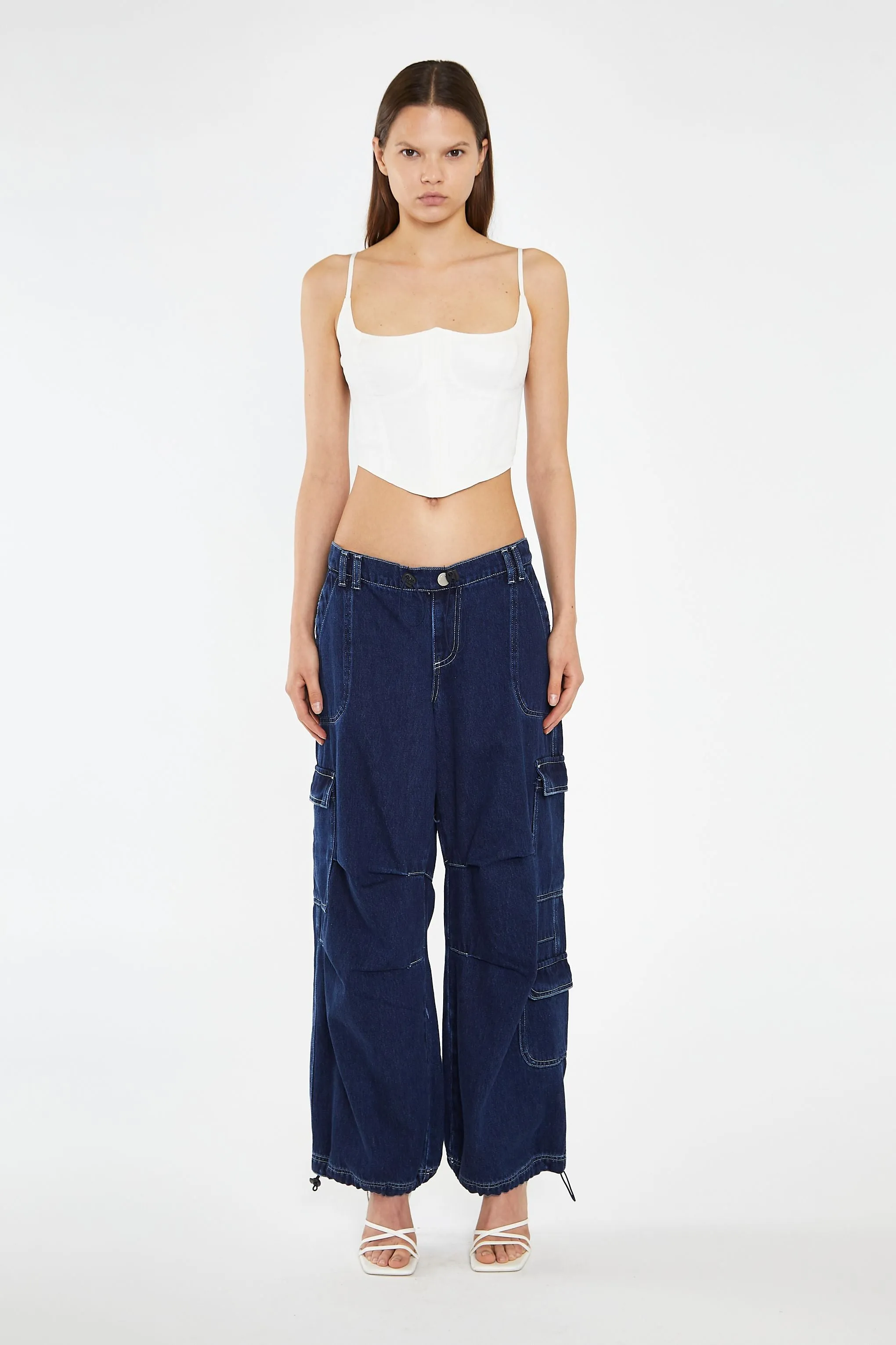 Glamorous - Wide Leg Denim Indigo Cargo Jeans