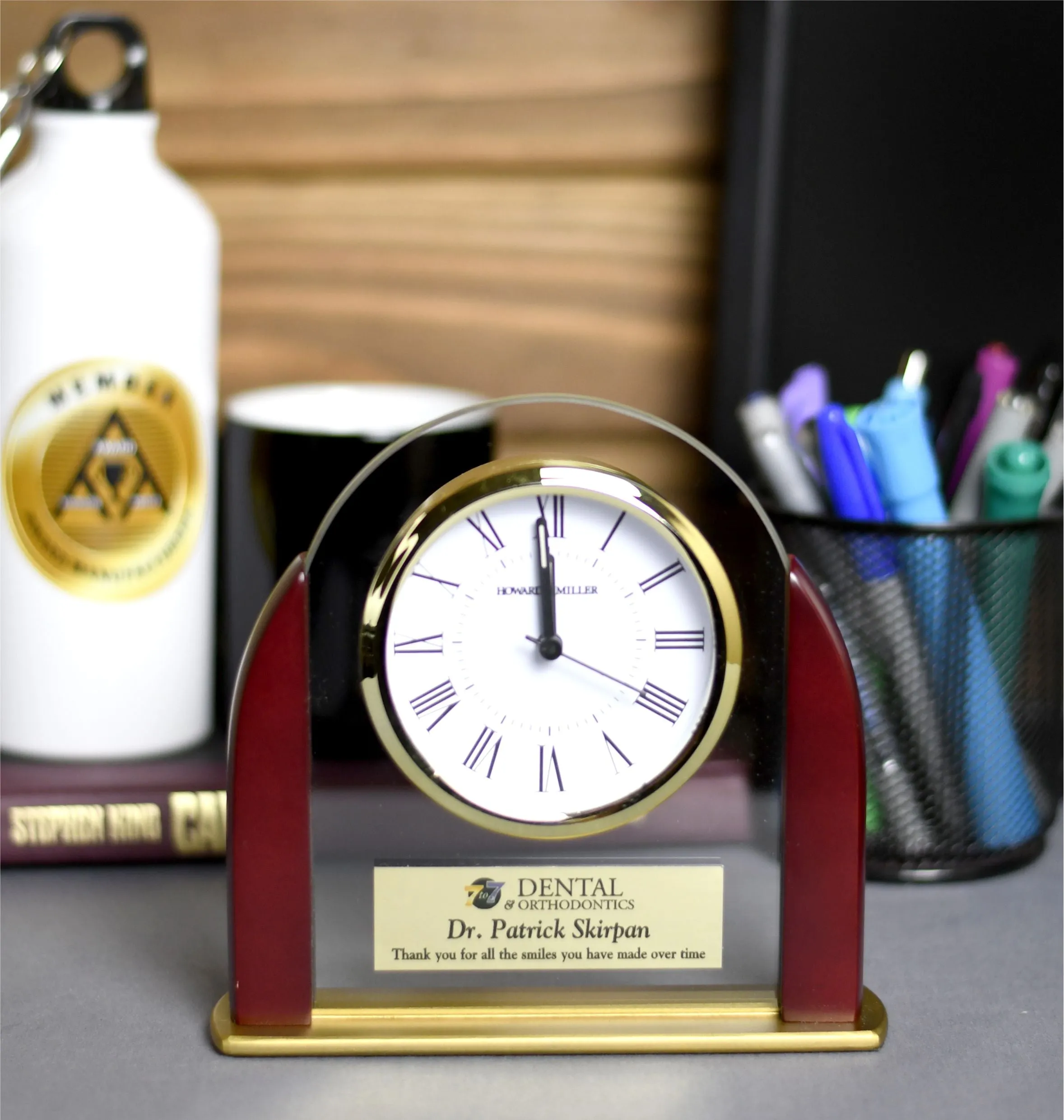 Glass Arch Clock Framed in Rosewood