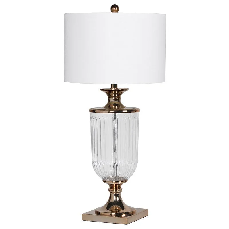 Glass Urn Table Lamp With White Linen Shade 81 cm