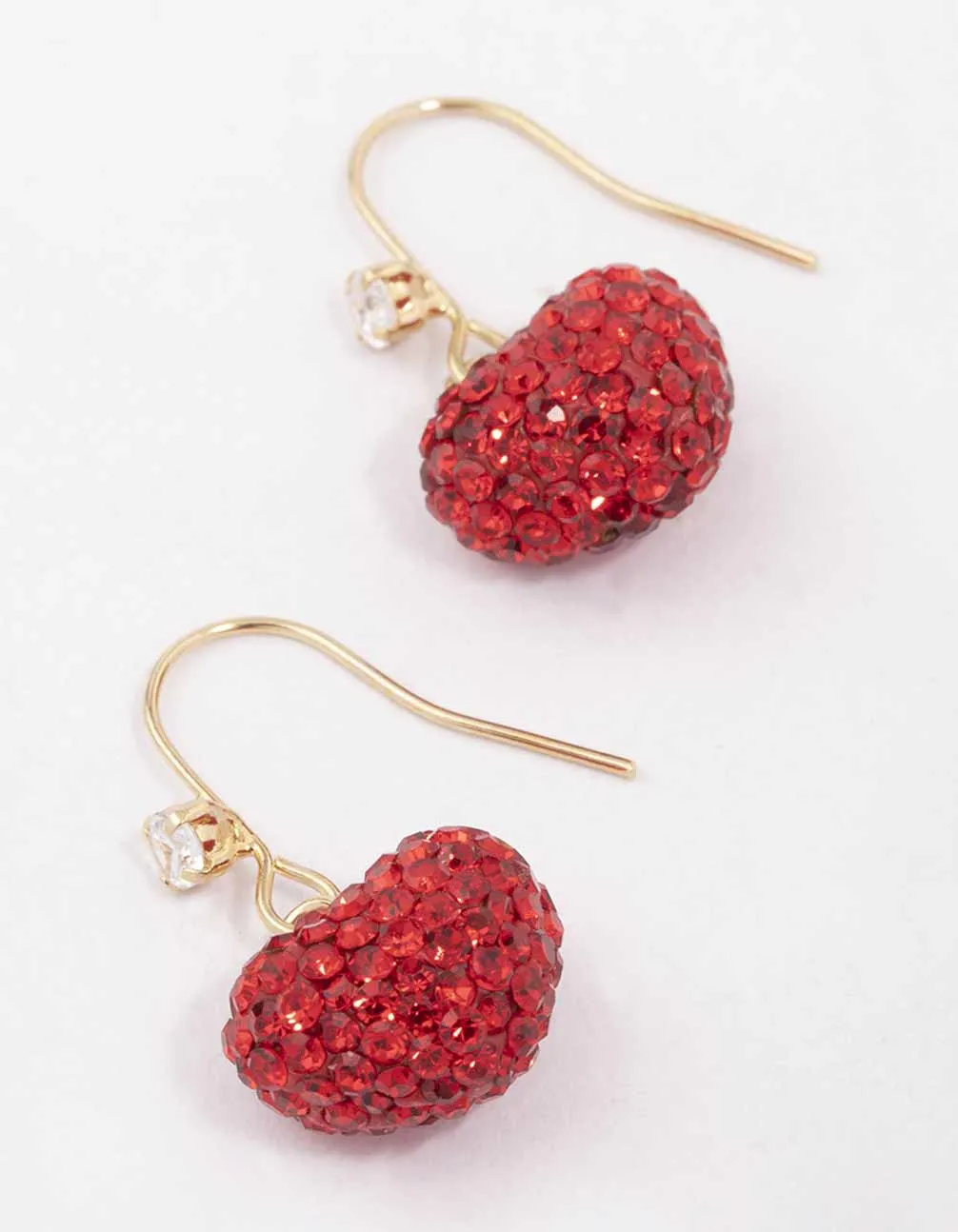 Gold & Red Glamorous Puffy Heart Drop Earrings